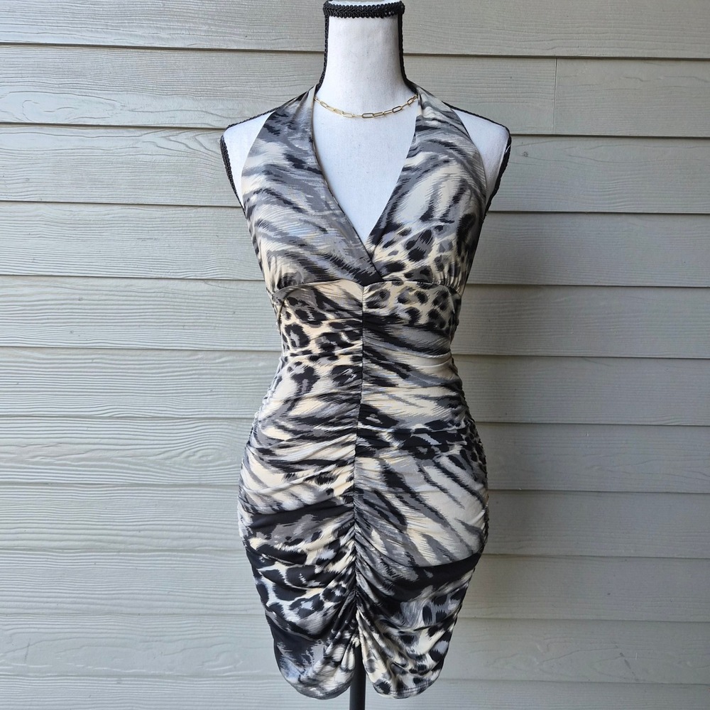 Animal Print Y2K Mini Dress Women Small Bodycon Mobwife Indie Sleaze Glam Baddie
